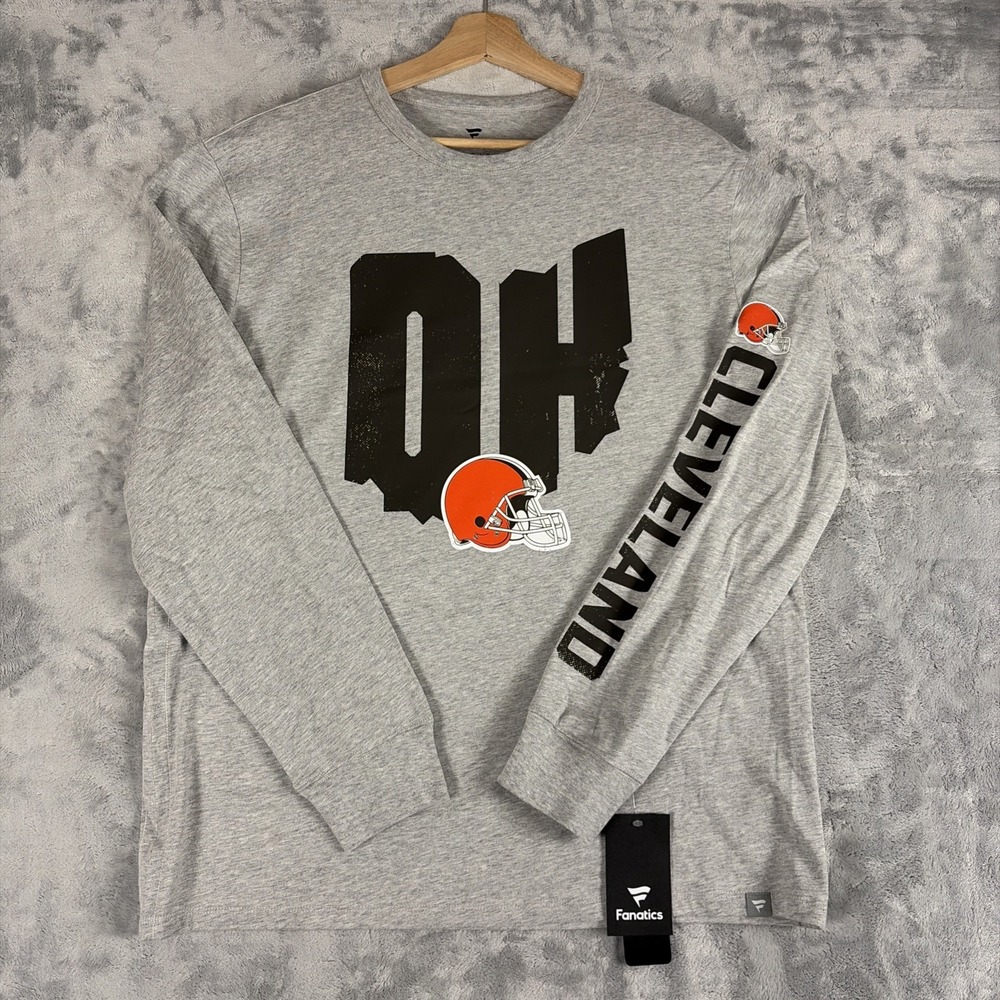 Cleveland Browns Fanatics Ohio Big Logo Grey Long sleeve T-shirt Size Medium NWT
